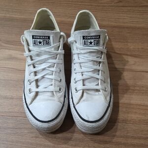 Converse All Star Low Top Sneakers in White and Black Trim